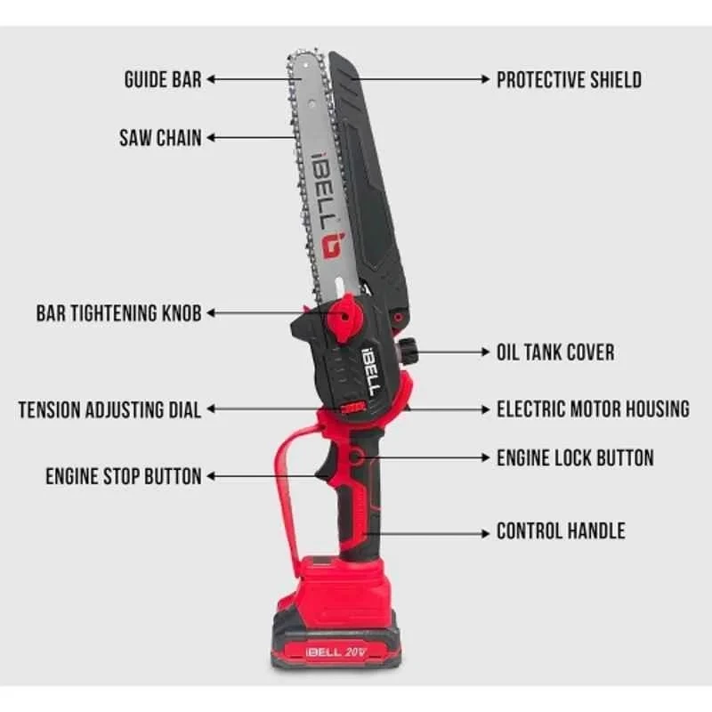 iBELL 600W 8 inch Battery Operated Brushless Cordless Chain Saw with 4Ah Battery & Charger BS20-08 image-2