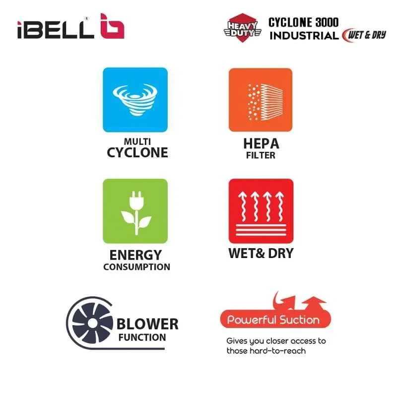 iBELL Cyclone 3000 Industrial Series 1500W 22kPa 70L HEPA Wet & Dry Vacuum Cleaner image-6