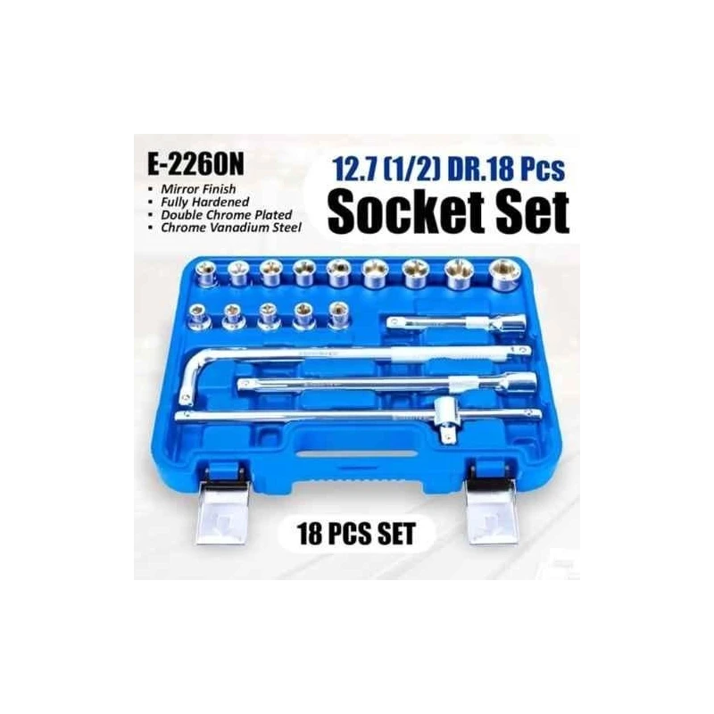 Eastman E-2260N 18 Pcs 1/2 inch Chrome Vanadium Steel Square Drive Socket & Bit Set image-6