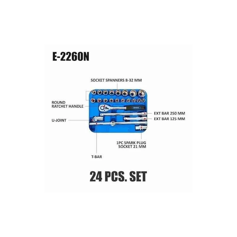Eastman 24 Pcs 1/2 inch Chrome Vanadium Steel Drive Socket Set image-3
