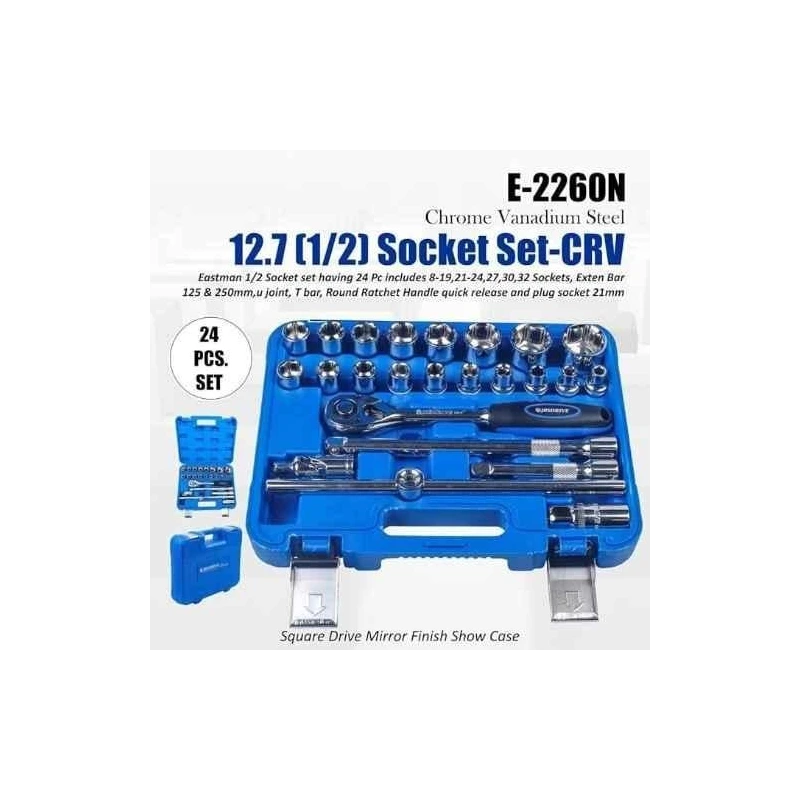 Eastman 24 Pcs 1/2 inch Chrome Vanadium Steel Drive Socket Set image-6