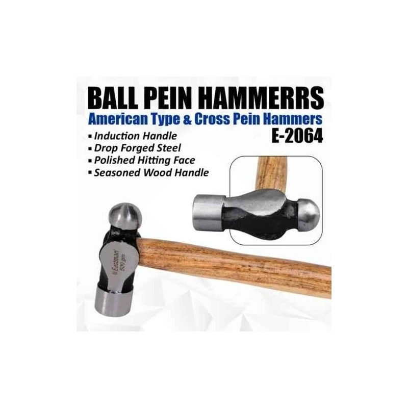 Eastman E-2064 200g Drop Forged Steel Brown & Grey Ball Pein Hammer with Seasoned Wood Handle image-1
