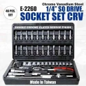 Eastman E-2260 46 Pcs 1/4 inch Chrome Vanadium Steel Drive Socket Set with Blow Mold Case image-2