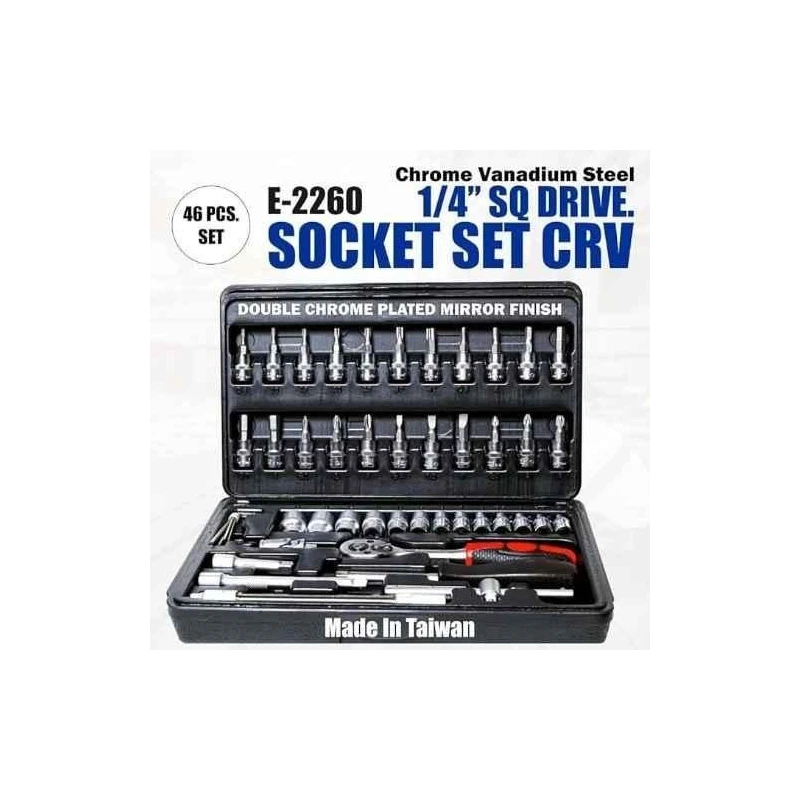 Eastman E-2260 46 Pcs 1/4 inch Chrome Vanadium Steel Drive Socket Set with Blow Mold Case image-2