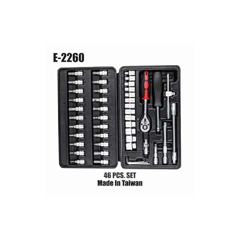 Eastman E-2260 46 Pcs 1/4 inch Chrome Vanadium Steel Drive Socket Set with Blow Mold Case image-3