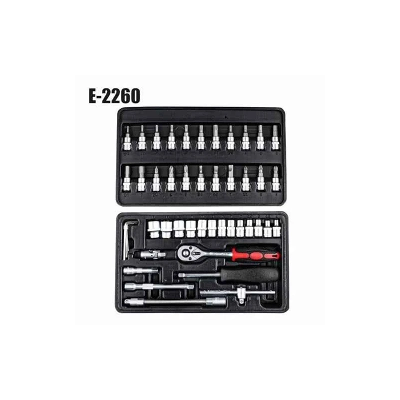 Eastman E-2260 46 Pcs 1/4 inch Chrome Vanadium Steel Drive Socket Set with Blow Mold Case image-4