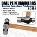 Eastman E-2064 500g Drop Forged Steel Brown & Grey Ball Pein Hammer with Seasoned Wood Handle image-7