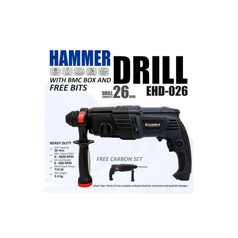 Eastman EHD-026 710W 900rpm 4600bpm Black Rotary Hammer image-3