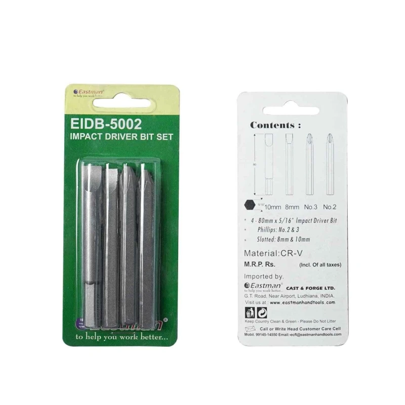 Eastman EIDB-5002 4 Pcs 80mmx5/16 inch Chrome Vanadium Impact Driver Bit Set image-7
