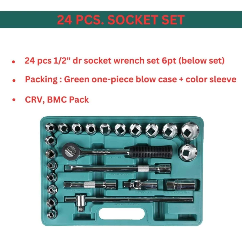 Eastman E-2202-624-BM 24 Pcs 1/2 inch Chrome Vanadium Steel Sockets Wrench Set image-3