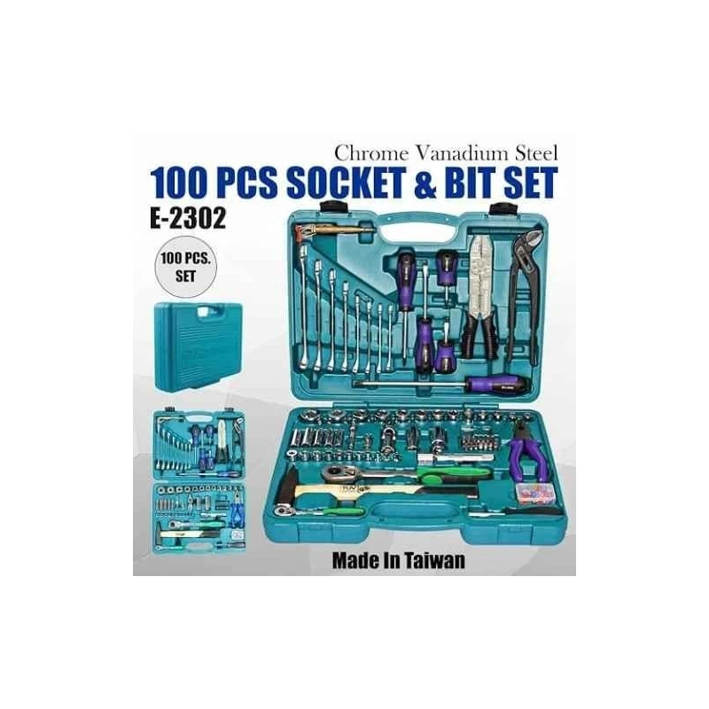 Eastman E-2302 100 Pcs 1/2 inch & 1/4 inch Chrome Vanadium Steel Square Drive Socket & Bit Set image-5