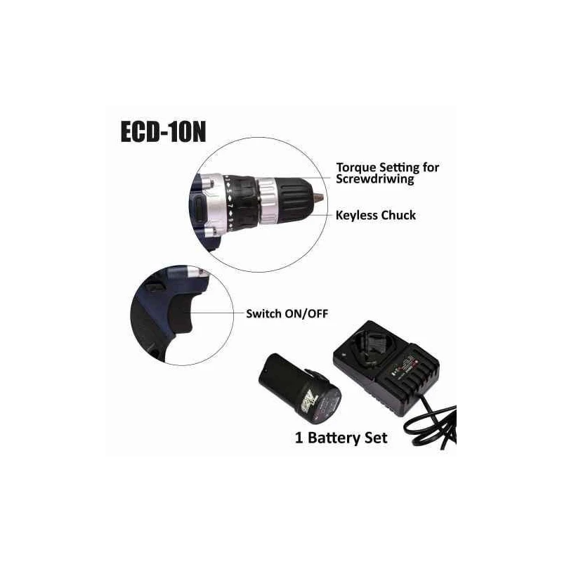 Eastman ECD-10N 300W 10mm 12V Lithium-Ion Battery Cordless Drill Driver image-1