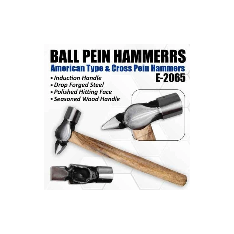 Eastman E-2065 300g Drop Forged Steel Brown & Grey Cross Pein Hammer with Seasoned Wood Handle image-4