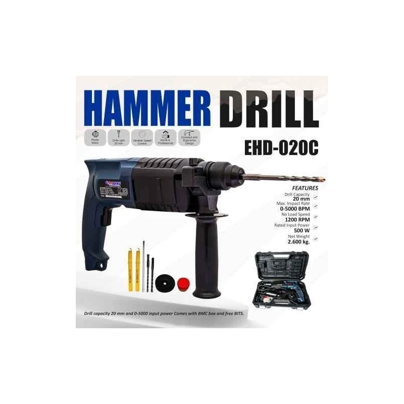 Eastman EHD-020C 500W 1200rpm 5000bpm Blue Rotary Hammer image-3
