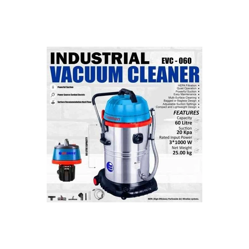 Eastman EVC-060 3000W 60 Litre 25kPa HEPA Filter Wet & Dry Vacuum Cleaner image-3