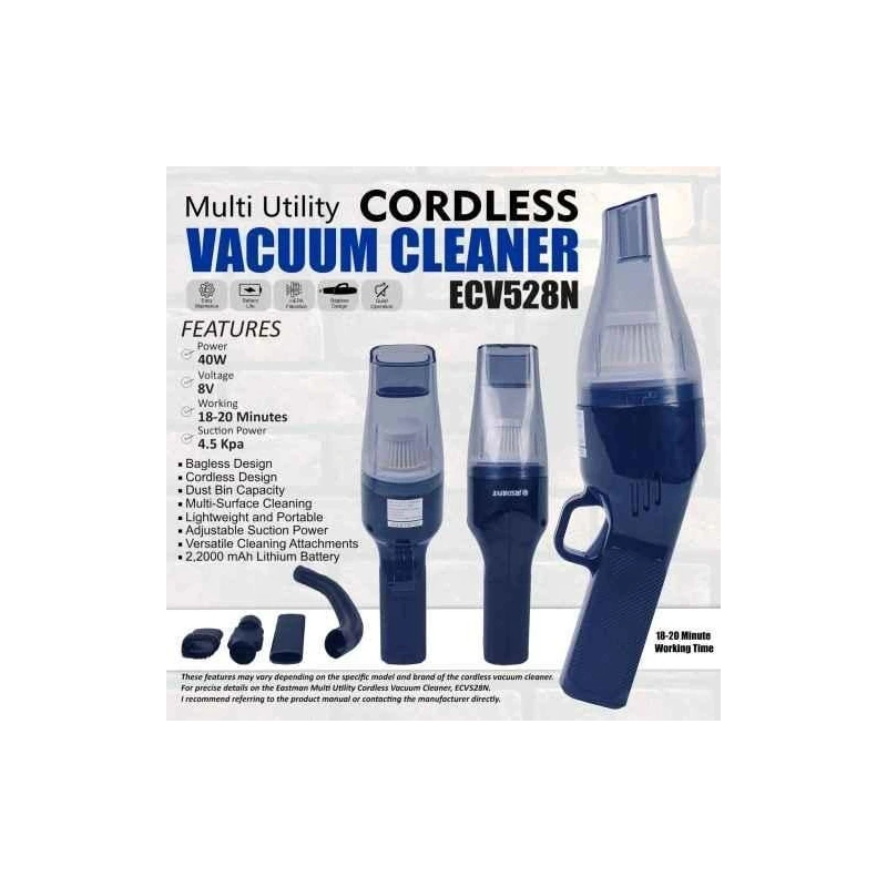 Eastman ECV528N 40W 4.5kPa 8V Battery Operated Handheld Vacuum Cleaner image-3