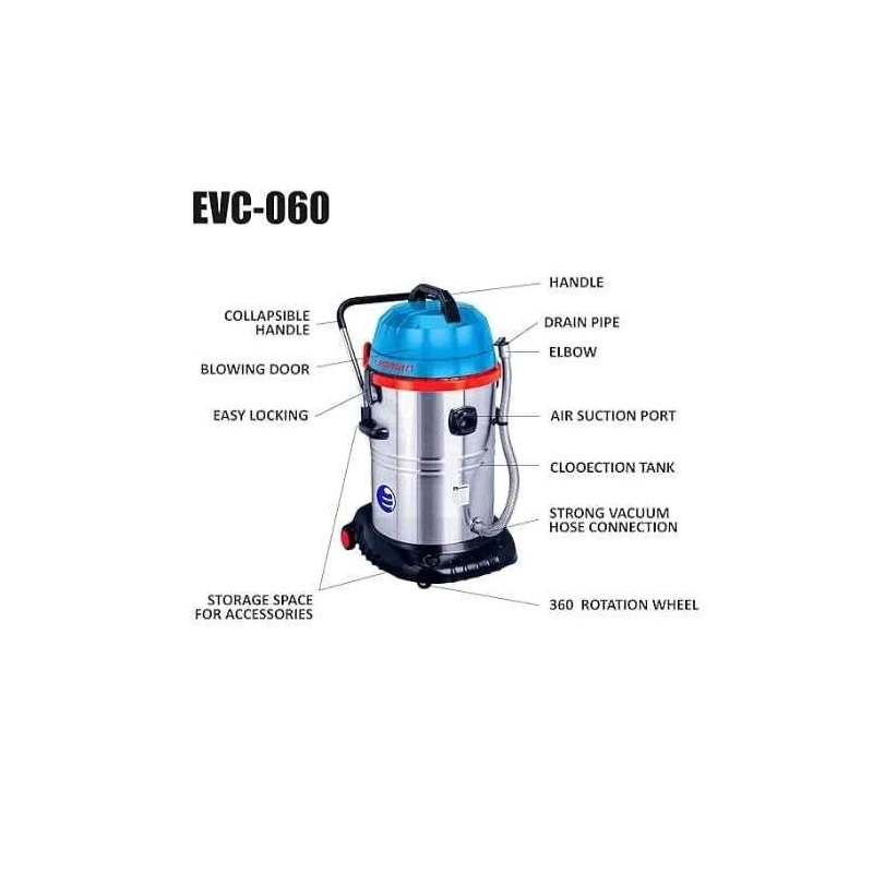 Eastman EVC-060 60 Litre 3x1000W Wet & Dry Cannister Type Vacuum Cleaner image-2