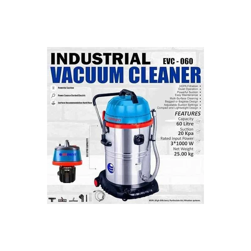 Eastman EVC-060 60 Litre 3x1000W Wet & Dry Cannister Type Vacuum Cleaner image-3