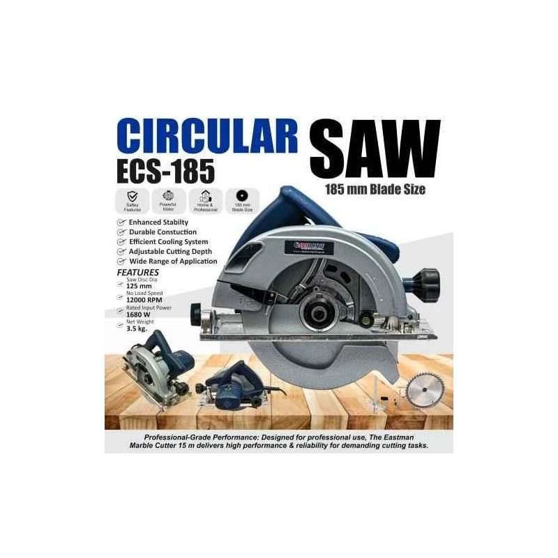 Eastman ECS-185 1680W 12000rpm 125mm Alloy Steel Blade Blue Circular Saw image-3