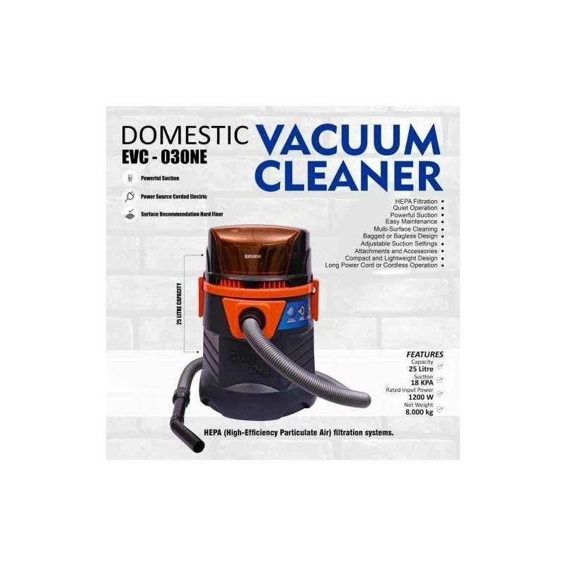 Eastman EVC-030NE 1200W 25 Litre 18kPa HEPA Filter Wet & Dry Vacuum Cleaner image-3