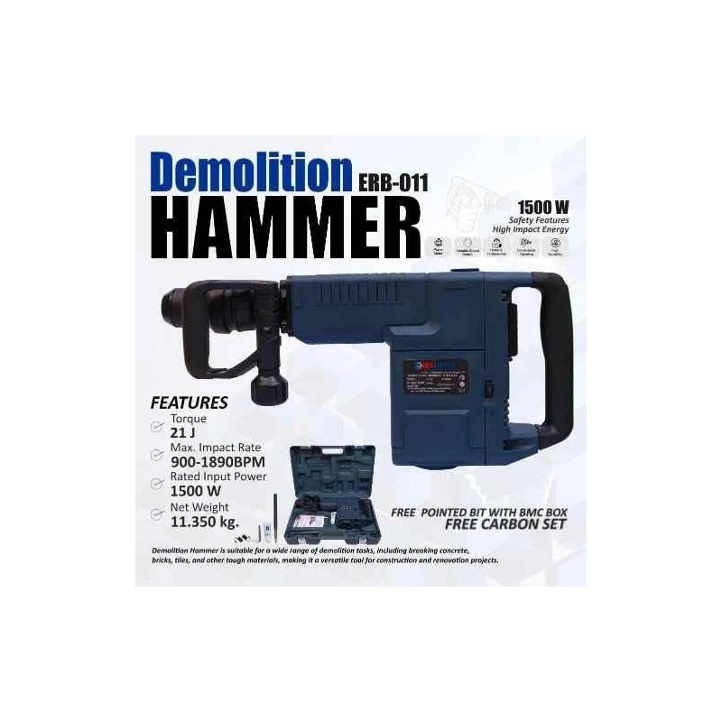 Eastman ERB-011 1500W 900-1890bpm 11kg Metal Grey Demolition Hammer image-3