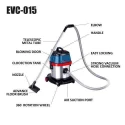 Eastman EVC-015 1000W 15 Litre 20kPa HEPA Filter Blue & Red Wet & Dry Vacuum Cleaner image-5