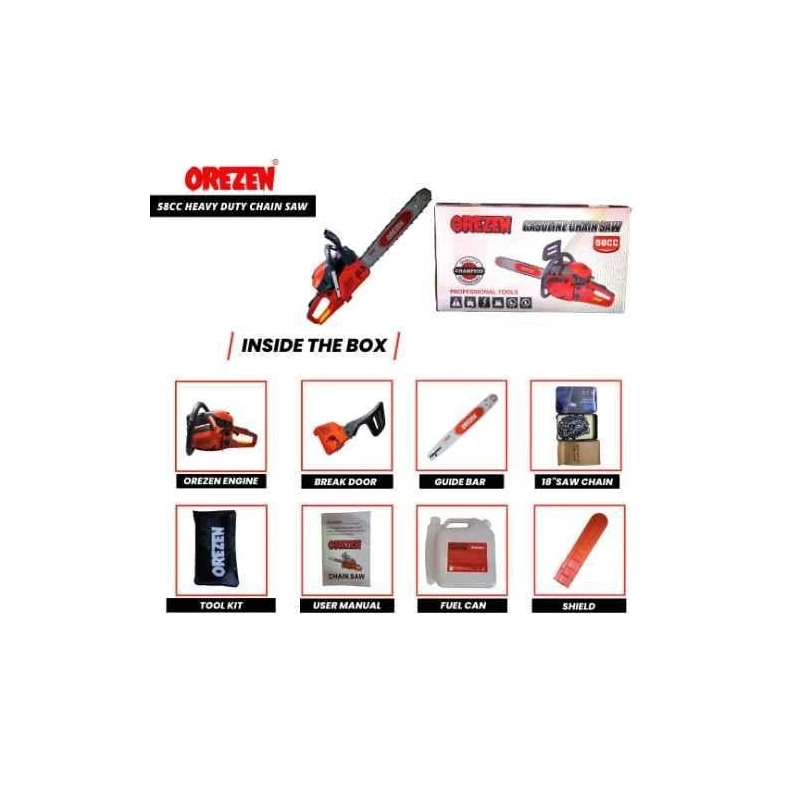Orezen 58cc 2-Stroke Chain Saw with 18-Inch Bar ChainOZCS 58CC image-2