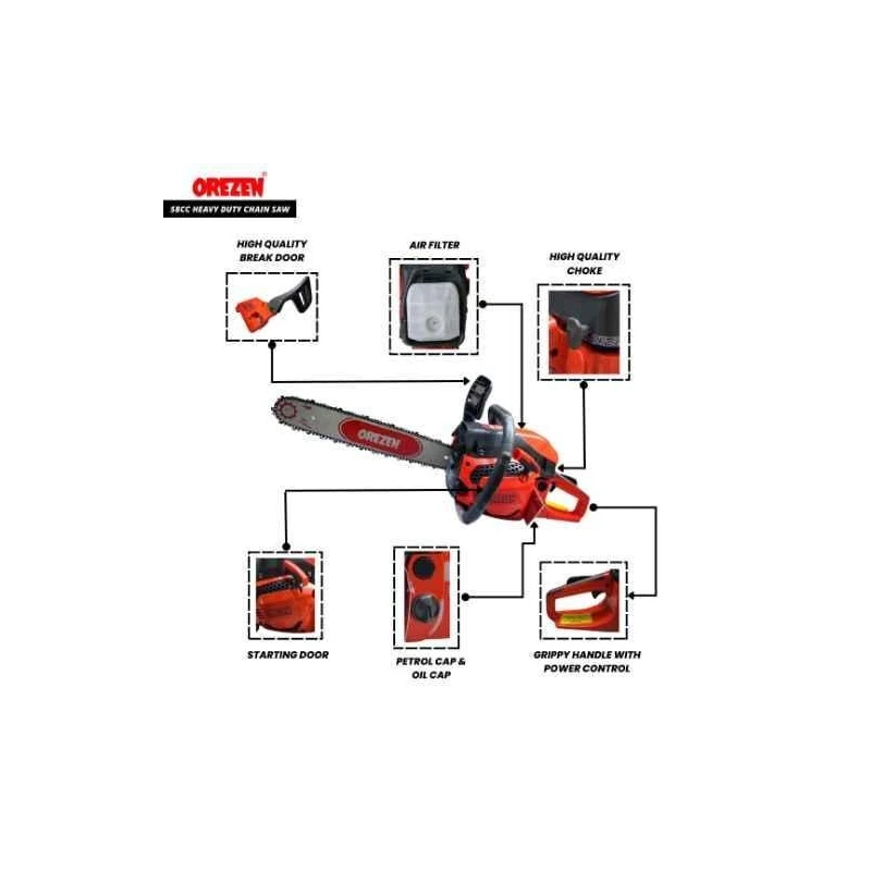 Orezen 58cc 2-Stroke Chain Saw with 18-Inch Bar ChainOZCS 58CC image-3