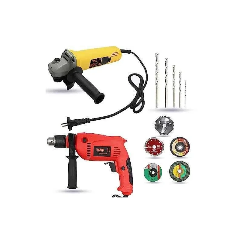 Walkers 800W Angle Grinder 700W 13mm Drill Machine Grinding Wheel 9 Pcs Drill Bits Combo WKCB431 image-1