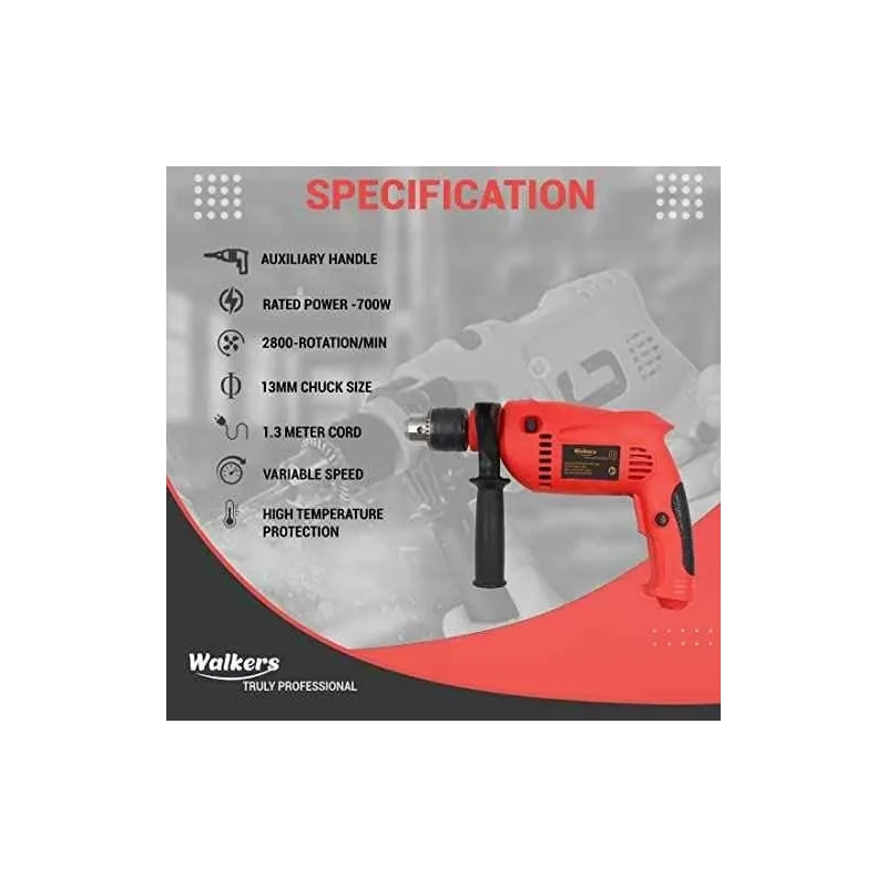 Walkers 800W Angle Grinder 700W 13mm Drill Machine Grinding Wheel 9 Pcs Drill Bits Combo WKCB431 image-4