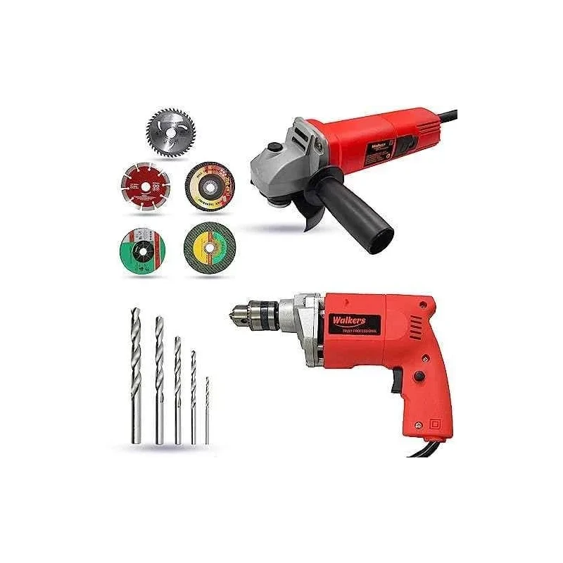 Walkers 800W Angle Grinder 500W 10mm Drill Machine 5 Pcs Wheel 5 Pcs Drill Bits Combo WKCB442 image-1