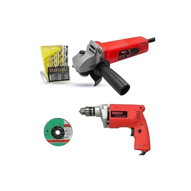 Walkers 800W 10mm Drill Machine Angle Grinder Combo WKCB430 Grinding Wheel 9 Pcs Drill Bits image-2