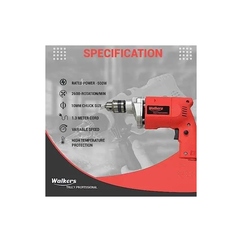 Walkers 800W 10mm Drill Machine Angle Grinder Combo WKCB430 Grinding Wheel 9 Pcs Drill Bits image-3