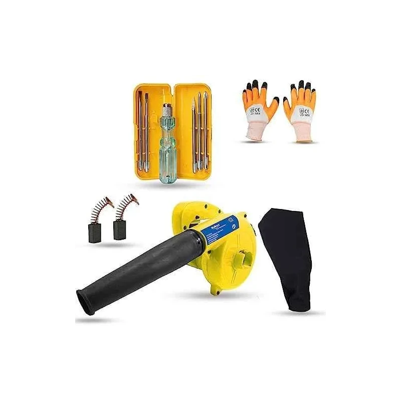 Walkers 800W Plastic Yellow Air Blower WKCB293 Carbon Brushes Gloves 5 in 1 Screwdriver image-2