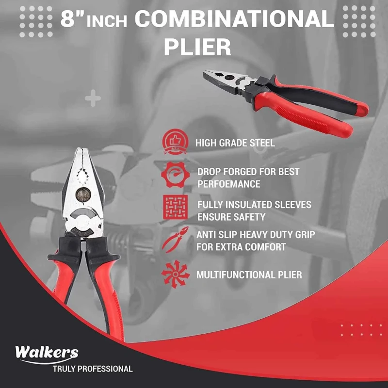 Walkers Heavy Duty Grip 8 Inch Combination Lineman Plier Wire Cutter Line Tester and 5 in 1 Screwdriver WKCB137 image-6