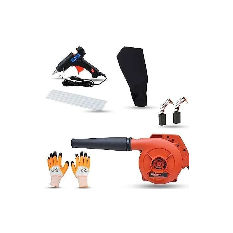 Walkers 800W Plastic Yellow Electric Air Blower WKCB302 with Carbon Brushes Gloves Glue Gun 5 Pcs Glue Sticks image-3