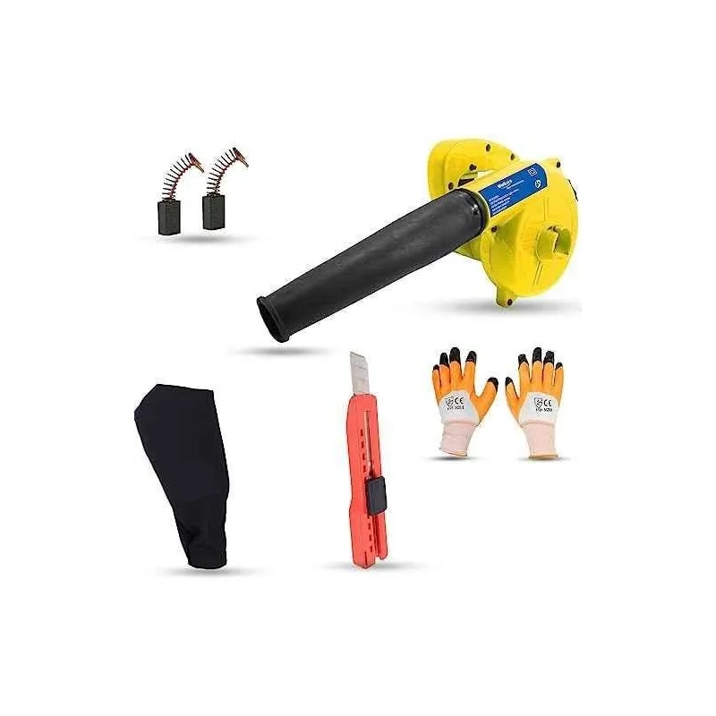 Walkers 800W Plastic Yellow Electric Air Blower WKCB299 with Carbon Brushes Gloves Utility Knife image-1