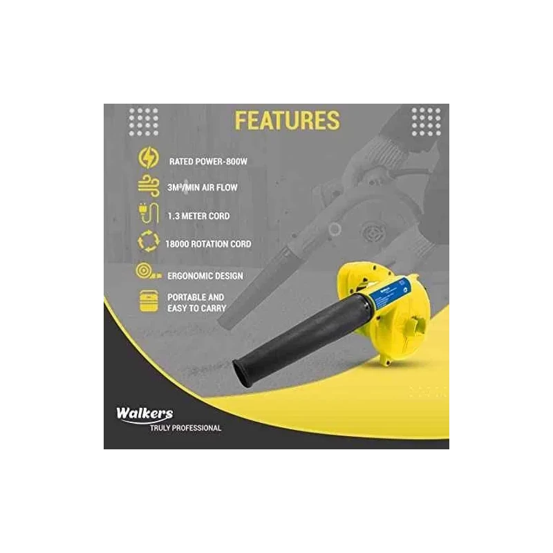 Walkers 800W Plastic Yellow Electric Air Blower WKCB299 with Carbon Brushes Gloves Utility Knife image-3