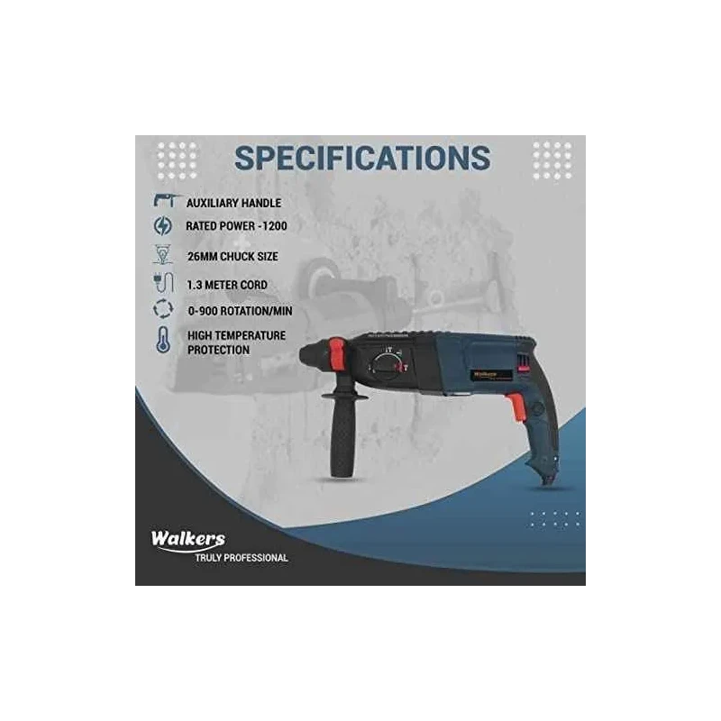 Walkers 1200W Forward Reverse Hammer Drill WKCB361 with 5 Pcs SDS Plus Bit