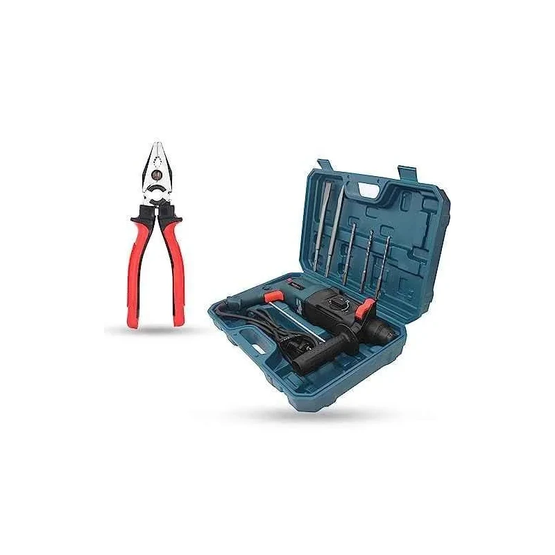 Walkers 1200W Forward Reverse Rotation Hammer Impact Drill WKCB351 with 5 Pcs SDS Plus Bit 8 inch Plier image-1