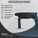 Walkers 750W Forward Reverse Rotation Hammer Impact Drill WKCB344 with 3 Bits Drill Chuck SDS Adapter Utility Knife image-2