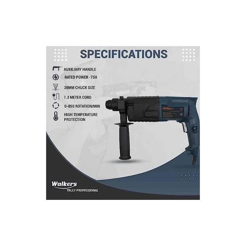 Walkers 750W Forward Reverse Rotation Hammer Impact Drill WKCB344 with 3 Bits Drill Chuck SDS Adapter Utility Knife image-2