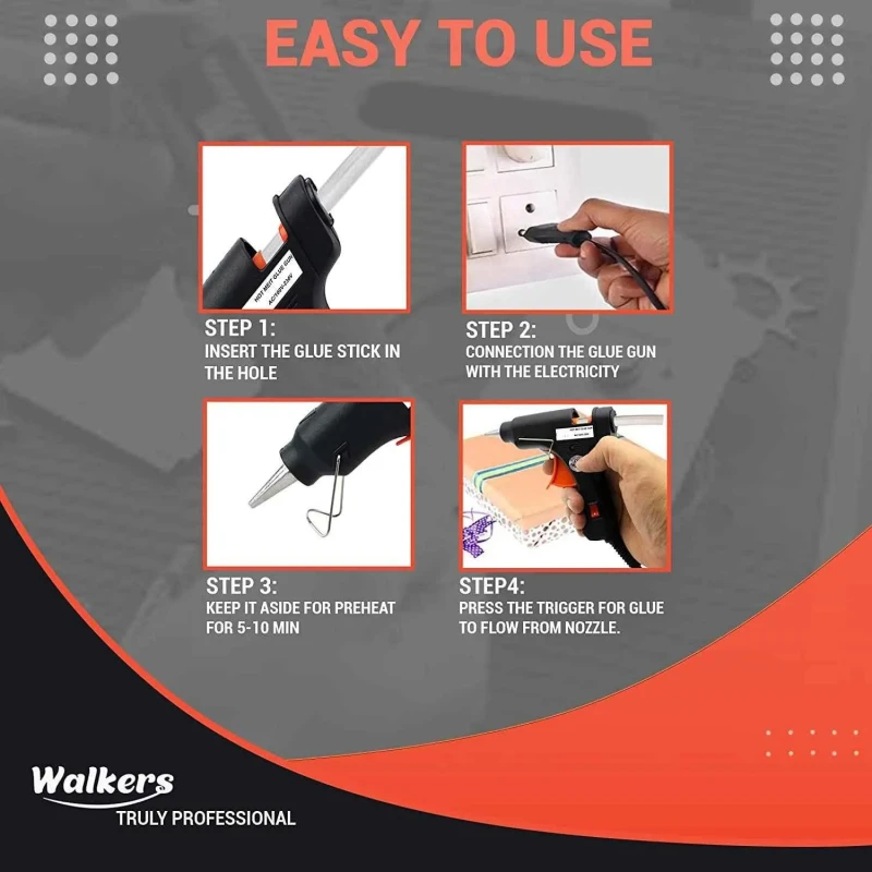 Walkers 40W Black Mini Hot Glue Gun WKCB158 with 5 Pcs Glue Stick Cutter Knife Combo image-3