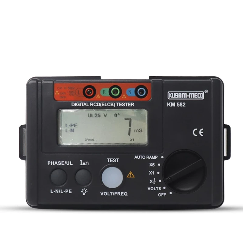 kusam meco digital rcd (elcb) tester with auto ramp km582 image1