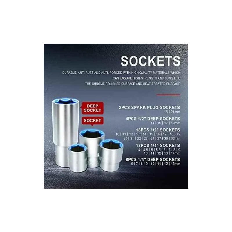 Voltz VZ-TK-94 94 Pcs Ratchet Drive Socket Toolbox Kit image-6