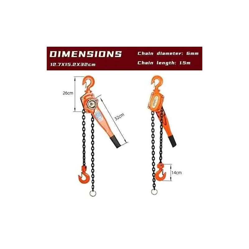 Voltz 0.75 Ton 1.5m Ratchet Lever Chain Hoist  image-1
