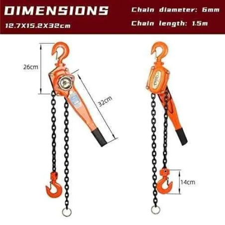 Voltz 0.75 Ton 1.5m Ratchet Lever Chain Hoist  image-1