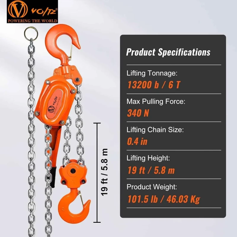 Voltz VZ-6TON 6 Ton Carbon Steel Ratchet Lever Chain Hoist image-5