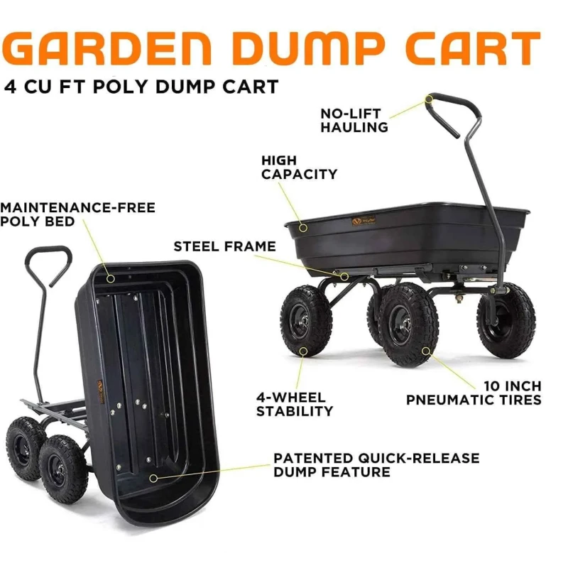 Voltz VZ-VTC-2147 120kg Poly Dump Cart with Steel Frame image-2