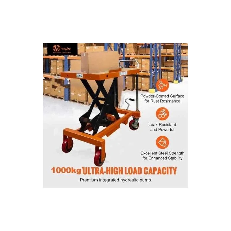 Voltz VZHT-1000 1000kg Orange Alloy Steel Manual Scissor Lift Table image-1